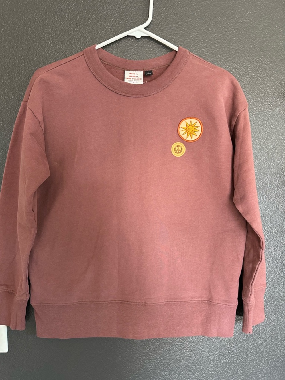 Patagonia Kids L Crewneck Sweatshirt Sun Patch Graphic Pink Organic Cotton